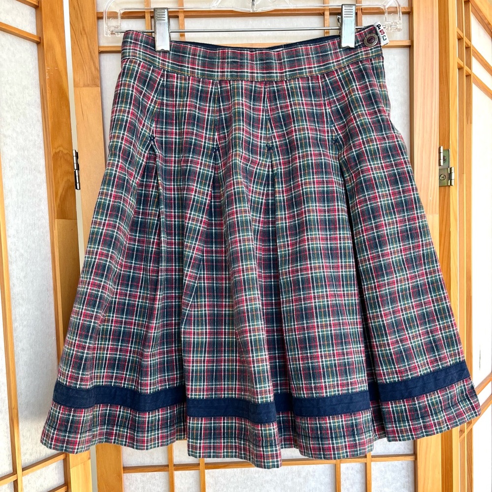 Vintage PARIS SPORT CLUB Pleated Red Green Navy White Plaid Mini Skirt size 5